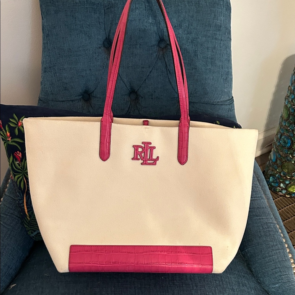 Ralph Lauren Beige and Pink Tote Bag
